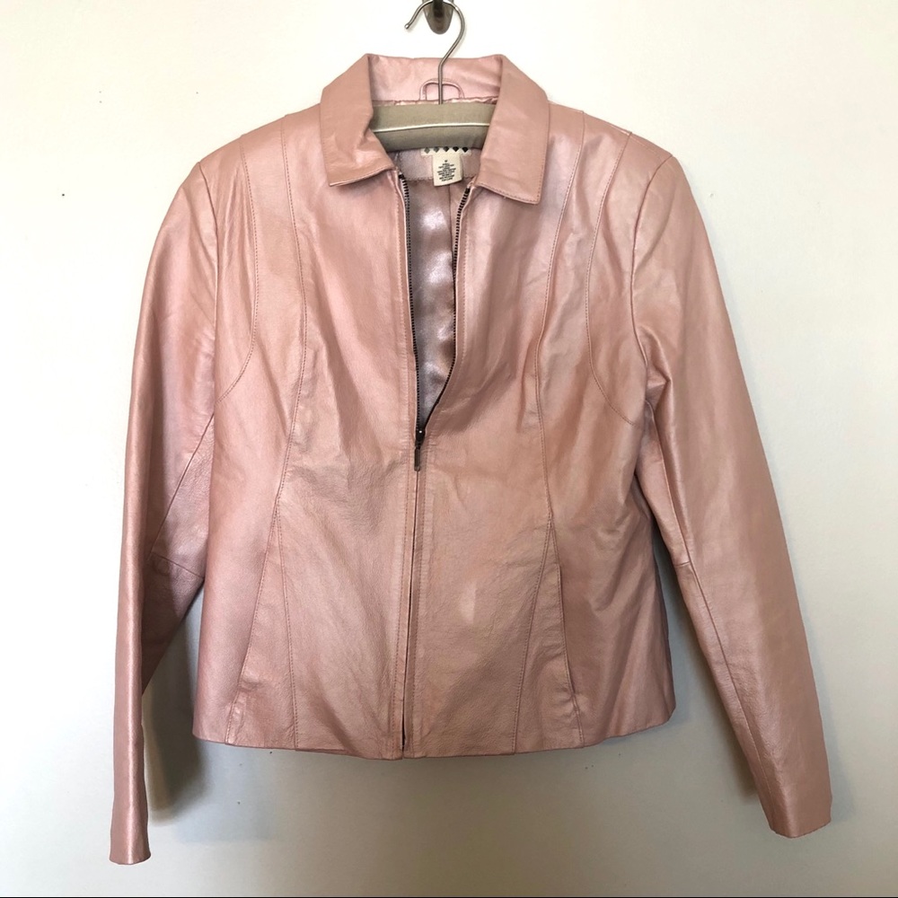 Pink Zip up Leather Jacket